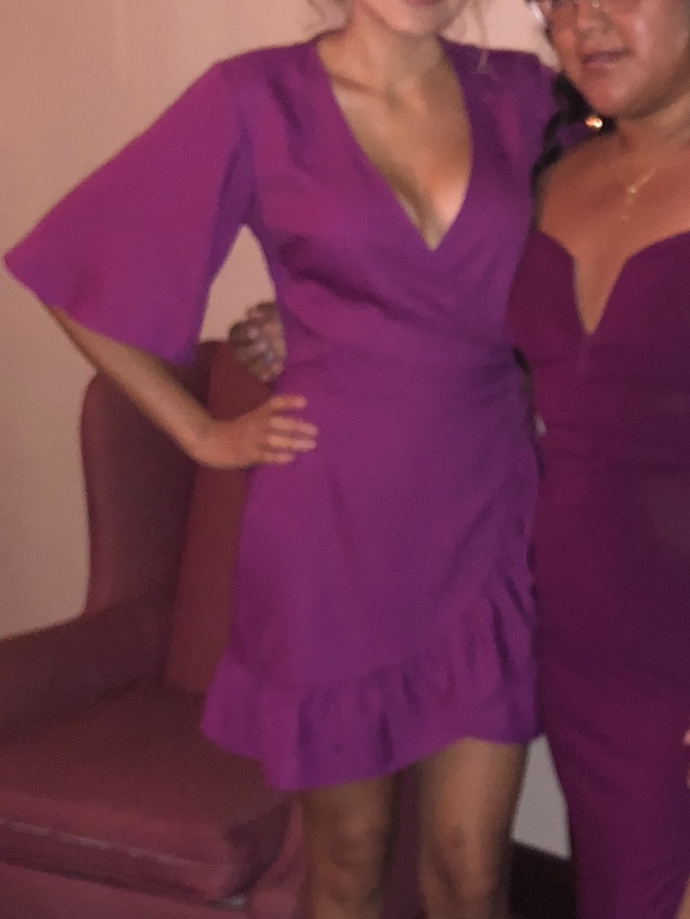 Topshop Purple V-Neck Ruffle Wrap Mini Dress